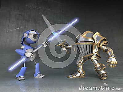 Fight the knight and robot Stock Photo