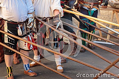 Fight with Medieval European Spears, Pole Weapons: Shafts and Po Stock Photo