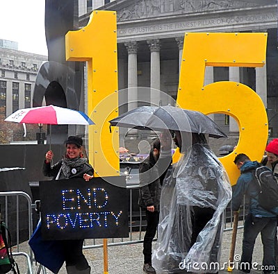 Fight For $15 National Day of Action-New York City Editorial Stock Photo