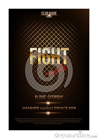 Fight night poster template. Vector golden words on dark background. Vector Illustration