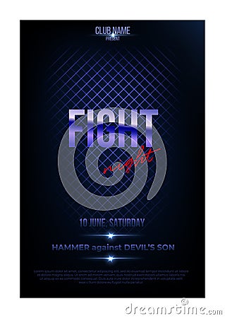 Fight night poster template. Vector golden words on dark blue background. Vector Illustration