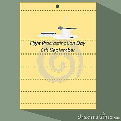 Fight Procrastination Day - with cup of coffee Cartoon Illustration