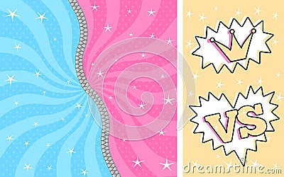 Bright pink blue striped magic background for themed party in style LOL doll surprise. Vector Illustration