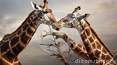 Fight of two giraffes. Africa. Kenya. Samburu national park. Generative AI Stock Photo