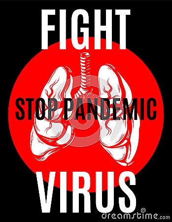 Fight virus. Stop pandemic. Vector hand drawn illustration of human lungs isolated. Vector Illustration