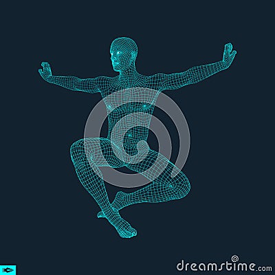 Fighter. 3D Model of Man. Human Body. Sport Symbol. Design Element. Vector Illustration