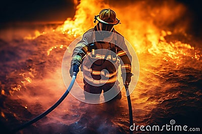 fighter emergency rescue smoke equipment safety firefighter fire fireman uniform. Generative AI. Stock Photo