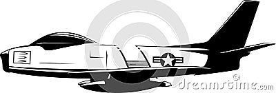 Fighter F86 Sabre black and white Vector Illustration