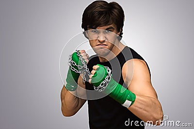 Fighter with green bandages Stock Photo
