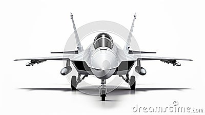 Minimalistic Silver Fighter Jet On White Background Stock Photo