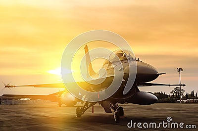 Fighter jet flying parked in the base airforce Stock Photo