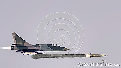 A fighter jet launches a missile 3d rendering Stock Photo