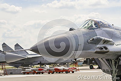 A fighter jet on takeoff Stock Photo