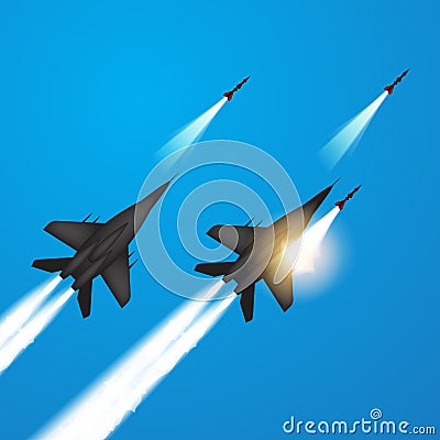 Fighter jets fired a missiles Vector Illustration