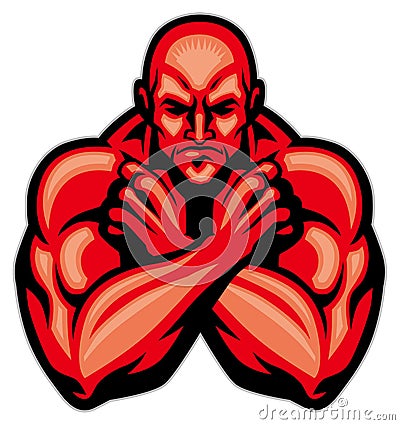 Fighter mascot crossing arm Vector Illustration