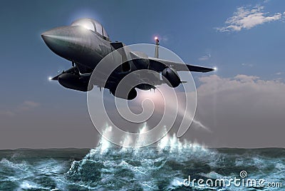 Fighter over the ocean Stock Photo