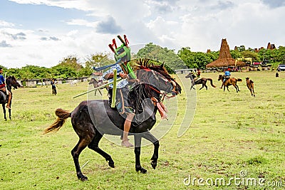 Fighter at Pasola Festival, Kodi, Sumba Island, Nusa Tenggara Editorial Stock Photo