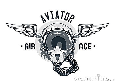 Fighter Pilot Helmet Emblem. Vector Illustration