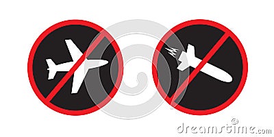 fighter plane and missile rocket is prohibited sign Vector Illustration