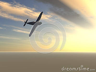 Fighter plane over Sunrise Stock Photo