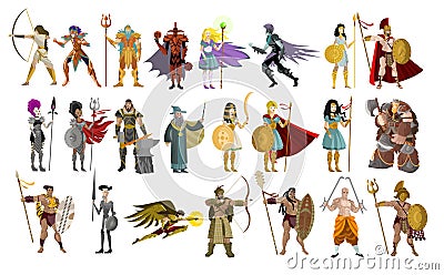 Fighters knight warriors man and female powerful characters Vector Illustration
