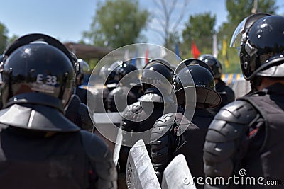 Fighters of the special police units armed with special facilities Editorial Stock Photo