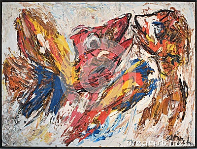 Fighting birds, 1958 painting by Karel Appel Editorial Stock Photo