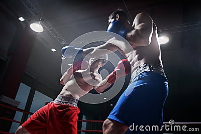 Fighting in boxing ring Stock Photo