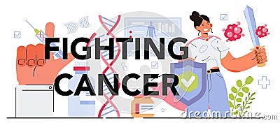 Fighting cancer typographic header. Cancer disease modern diagnostic Vector Illustration