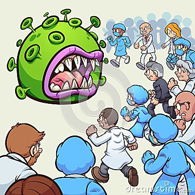 A large group of doctors and nurses fighting corona virus Vector Illustration