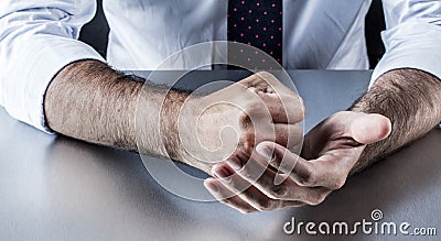 Fighting corporate hands expressing resolution, conviction, anger or annoyance protesting Stock Photo