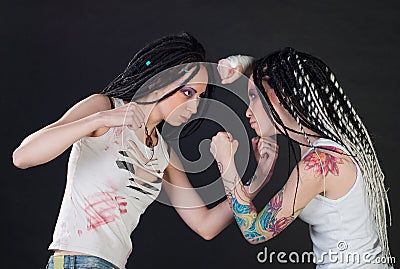 Fighting girls Stock Photo