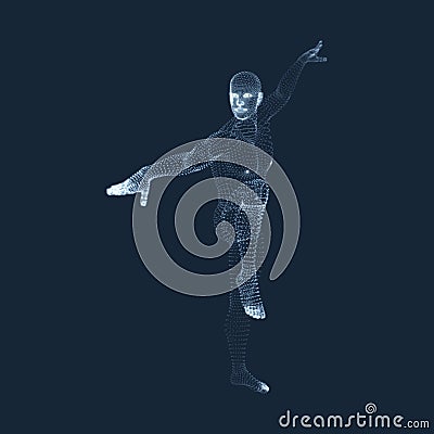 Fighting Man. 3D Model of Man. Human Body Model Vector Illustration