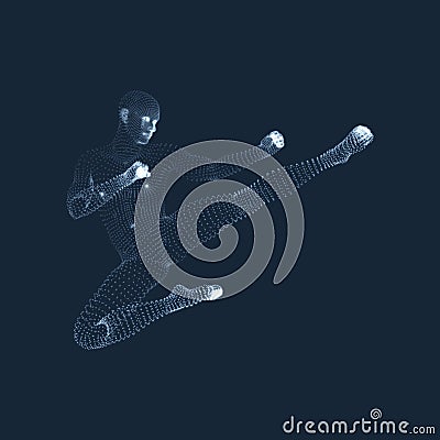 Fighting Man. Vector Graphics Composed of Particles. Vector Illustration