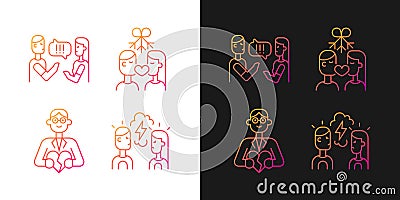 Fighting in relationship gradient icons set for dark and light mode Vector Illustration