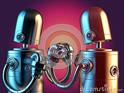 Fighting robots close-up. Conflict concept. 3D illustration Cartoon Illustration