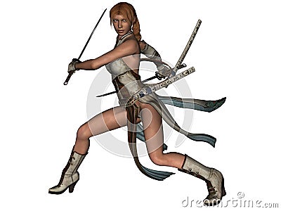 Fighting woman samurai with katana Stock Photo