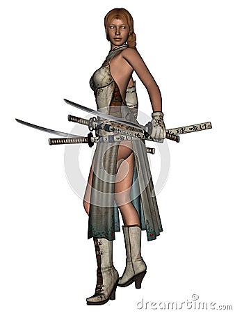 Fighting woman samurai with katana Stock Photo