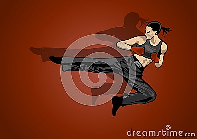 Fighting woman on white background Cartoon Illustration