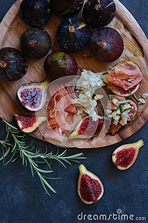 figs cheese with mold and jamon Stock Photo