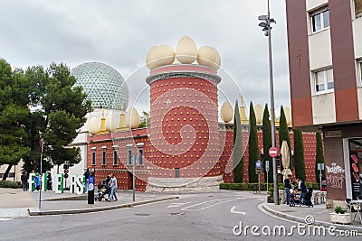 The Dali Museum in Figueres, the movement of cars and tourists near the museum. Editorial Stock Photo