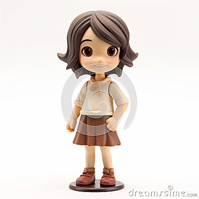 Vibrant Manga Style Figurine Of Girl In Brown Dress Stock Photo