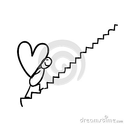 Figure carrying heart on stairway Stock Photo
