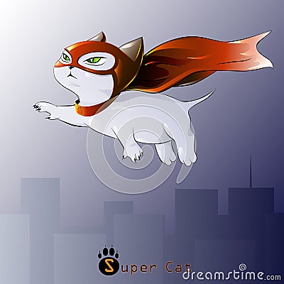 Figure cat superhero in flight, Vector Illustration