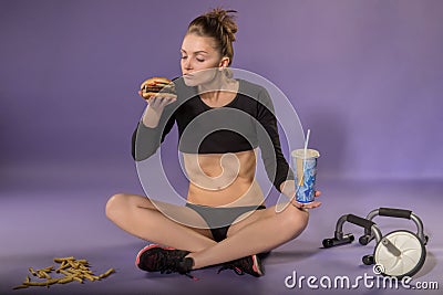 Figure and diet of a young girl. Diet. Sport and the right food. Stock Photo