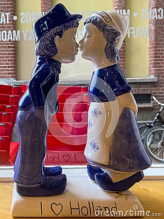 Figure of Dutch kissing couple Feel the love in Amsterdam, Holland, Netherlands Editorial Stock Photo