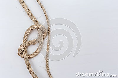 Figure-eight knot or Flemish knot on light rope. Stock Photo