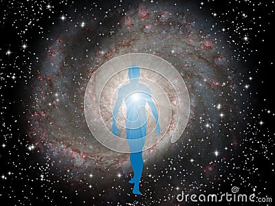 Figure emerges from the cosmos Stock Photo