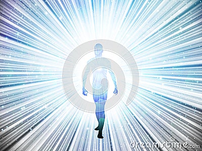 Figure emerges from light Stock Photo