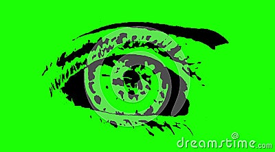 Figure of an eye in green screen background, sketch, stylized, simplified, image, logo. Stock Photo